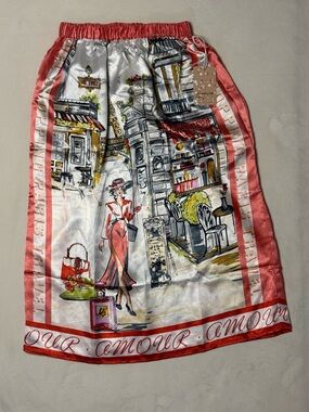 Parisian Illustration Silk Scarf in Coral, White & Black